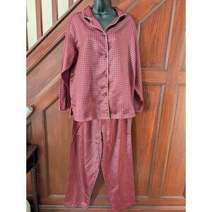 Katelyn Court Womens Red & Navy Geometric Print Satin Pajama Set Size M